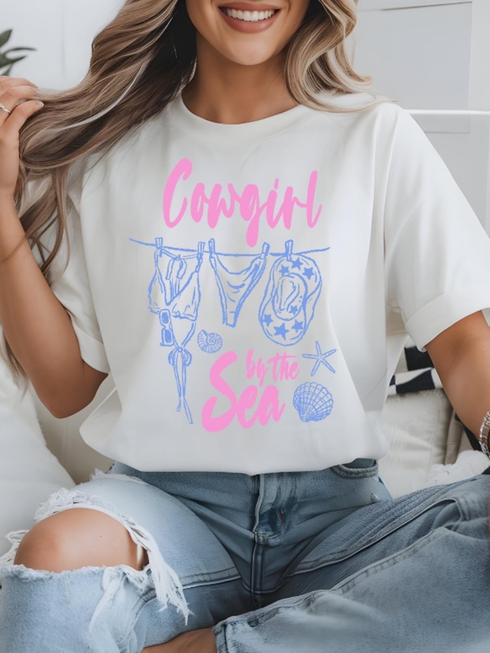 Cowgirl by the Sea' Custom Coastal Graphic Tee